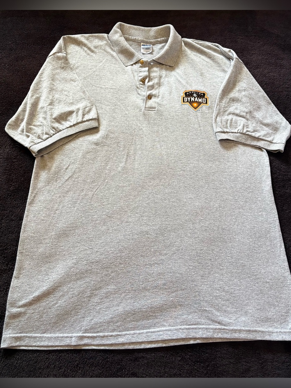 Houston Dynamo x Gildan Ultra Blend logo chest patch gray polo shirt XL
